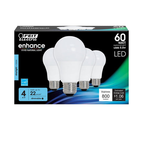 A19 LED Light Bulb, 8.8 Watts, Medium Base E26, 800 Lumens, 5000K, Dimmable - BUILDMYPLACE