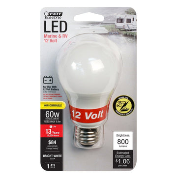 A19 LED Light Bulb, Non-Dimmable, 10.6W, 12 Volt 800 Lumens, 3000K, Medium E26 Base, Vehicle Bulbs