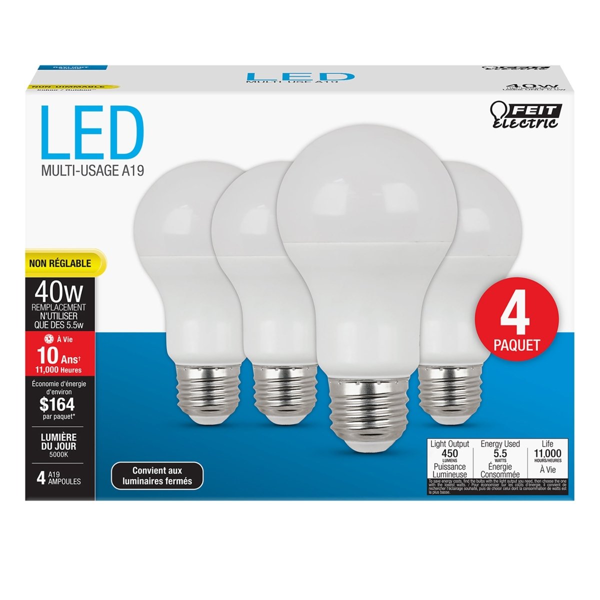 A19 LED Light Bulbs, 5.5 Watts, E26, Non - Dimmable, 450 Lumens, 5000K - BUILDMYPLACE