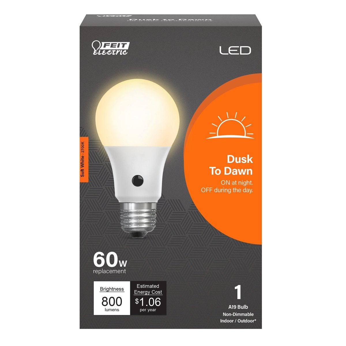 A19 LED Light Bulbs, 60W, Soft White Dusk - to - Dawn LED, - BUILDMYPLACE