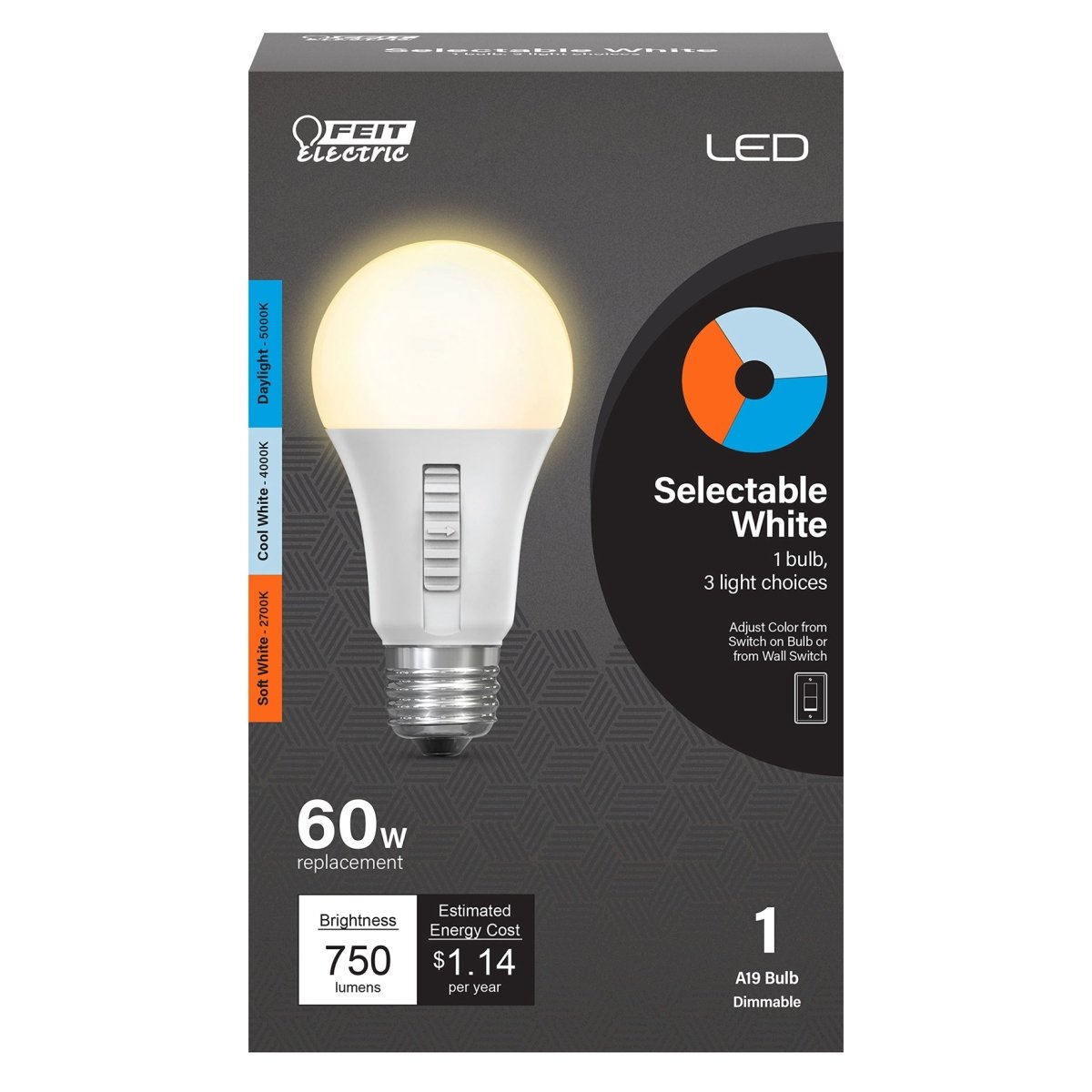 A19 LED Lights Bulbs, 60, E26, IntelliBulb Color Choice, 3 color temperatures - BUILDMYPLACE