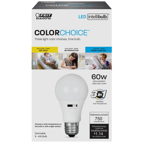 A19 LED Lights Bulbs, 60, E26, IntelliBulb Color Choice, 3 color temperatures - BUILDMYPLACE