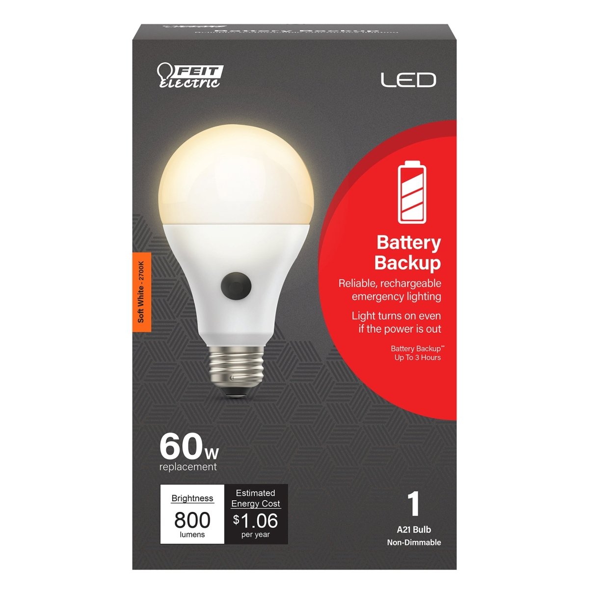 A21 LED Bulbs, 60W, E26, Battery Backup Intellibulb, Gen 2 , 2700K - BUILDMYPLACE