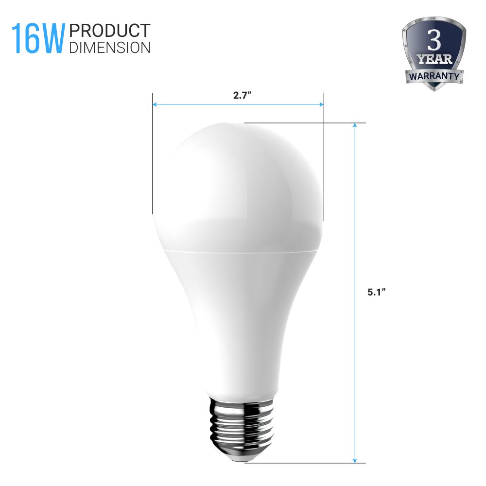 A21 LED Light Bulbs 16W - 5000K Dimmable - 1600 Lm - E26 Base - Daylight White - BUILDMYPLACE