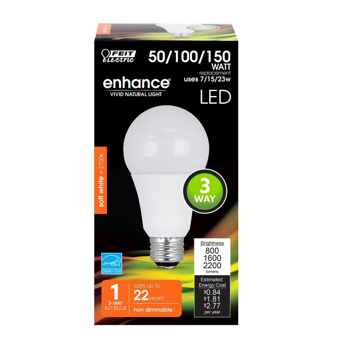 A21 LED Light Bulbs, 3 - way, E26, 50/100/150W, Non - Dimmable - BUILDMYPLACE