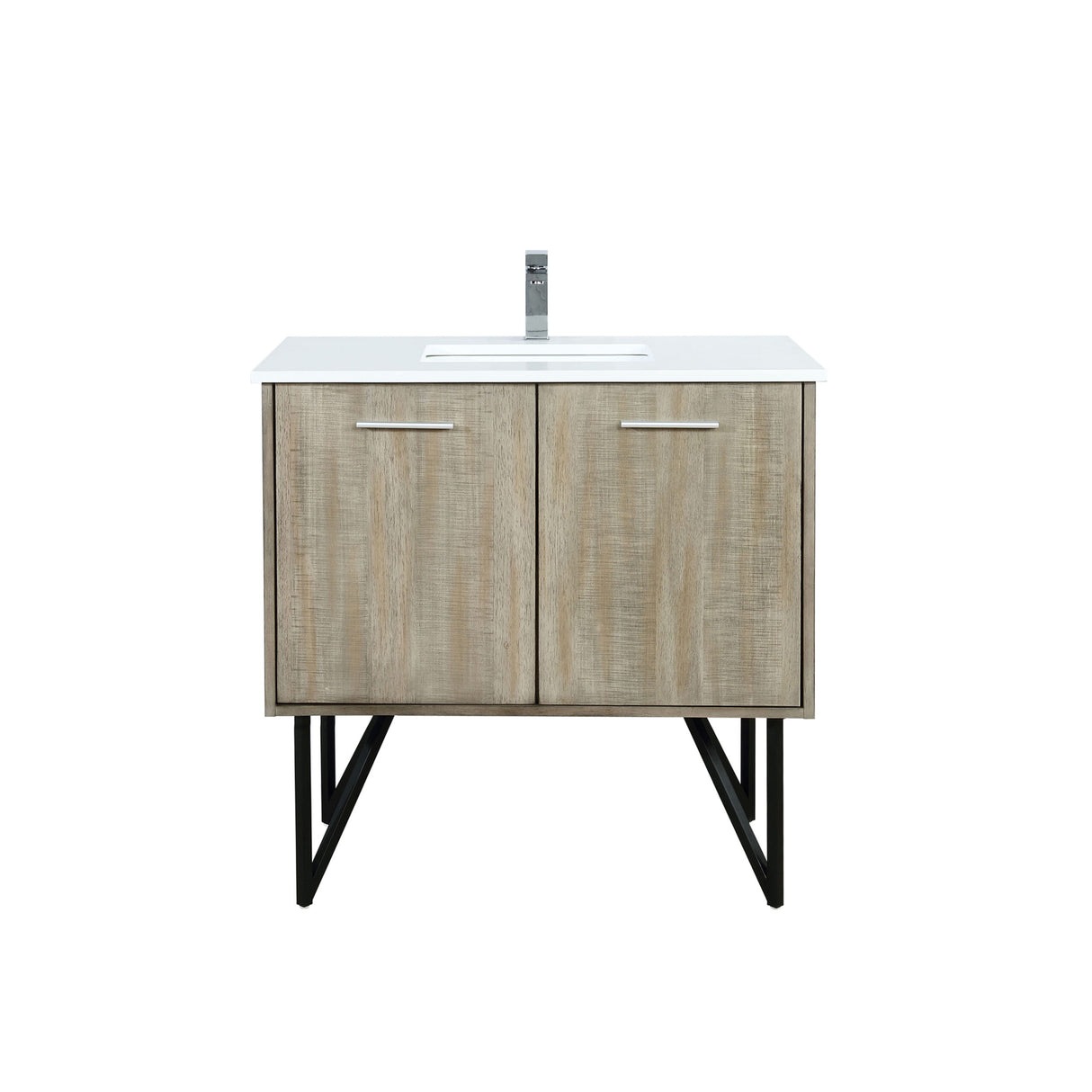 Lancy 36 in. Rustic Acacia  Freestanding Bathroom Vanity with White Quartz Top, White Square Sink, and Monte Chrome Faucet Set
