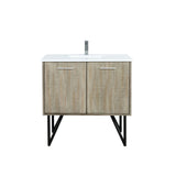 Lancy 36 in. Rustic Acacia  Freestanding Bathroom Vanity with White Quartz Top, White Square Sink, and Monte Chrome Faucet Set