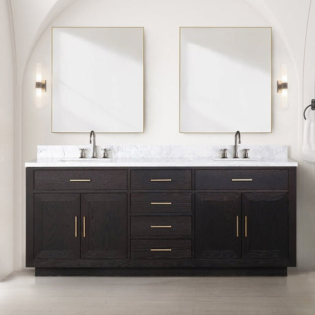 Abbey 48 Inch Bath Vanity and Carrara Marble Top - Brown Oak - BUILDMYPLACE