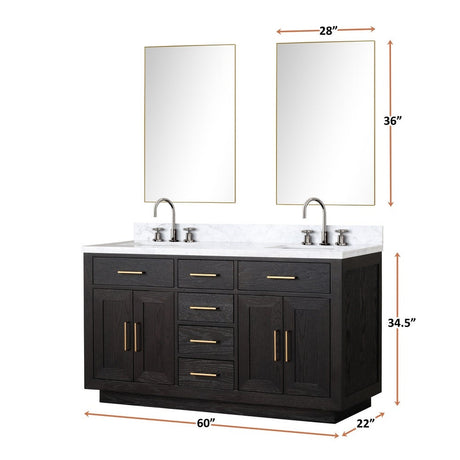 Abbey 48 Inch Bath Vanity and Carrara Marble Top - Brown Oak - BUILDMYPLACE