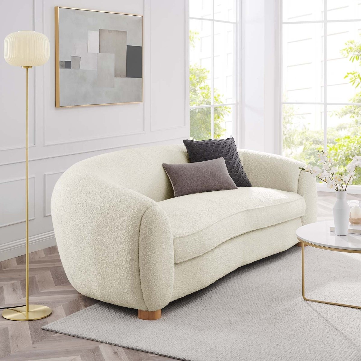 Abundant Boucle Upholstered Fabric Sofa - BUILDMYPLACE