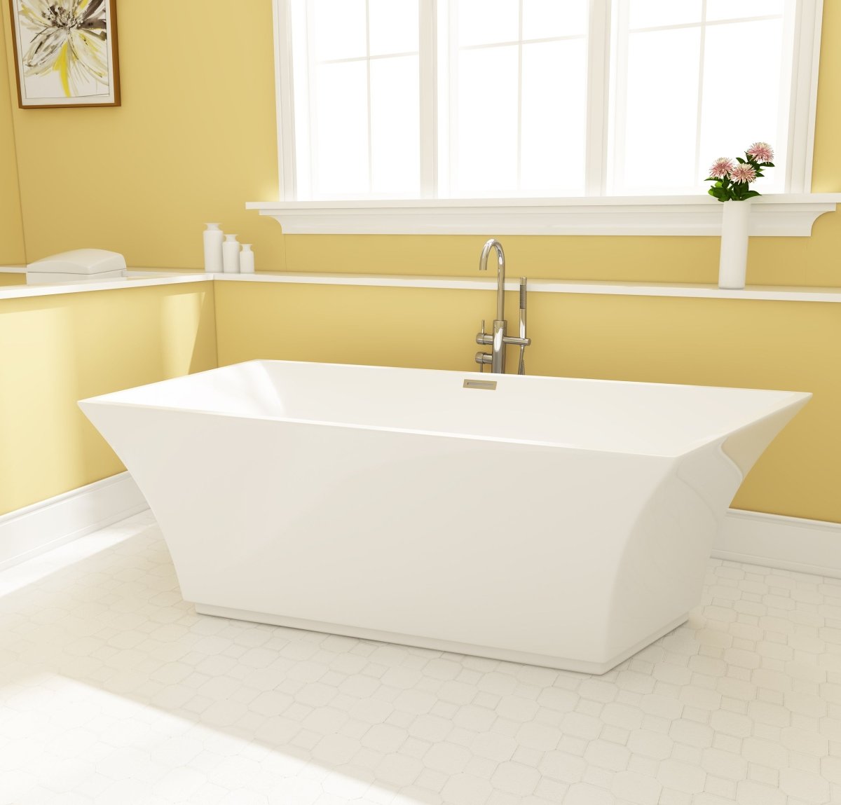 Acrylic Freestanding Tub with Drain, White - BUILDMYPLACE