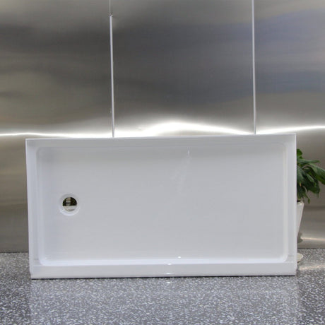 Acrylic shower tray Resin and fiberglass Three tile flanges Left Drain - BUILDMYPLACE