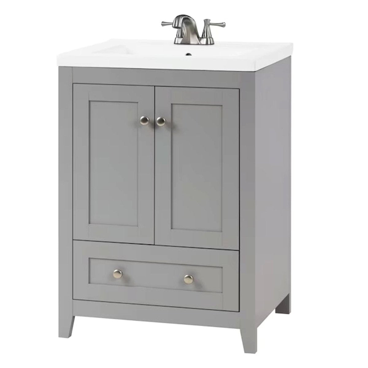 Adak 24 In. Gray Freestanding Bathroom Vanity with Porcelain Sink Top - BUILDMYPLACE