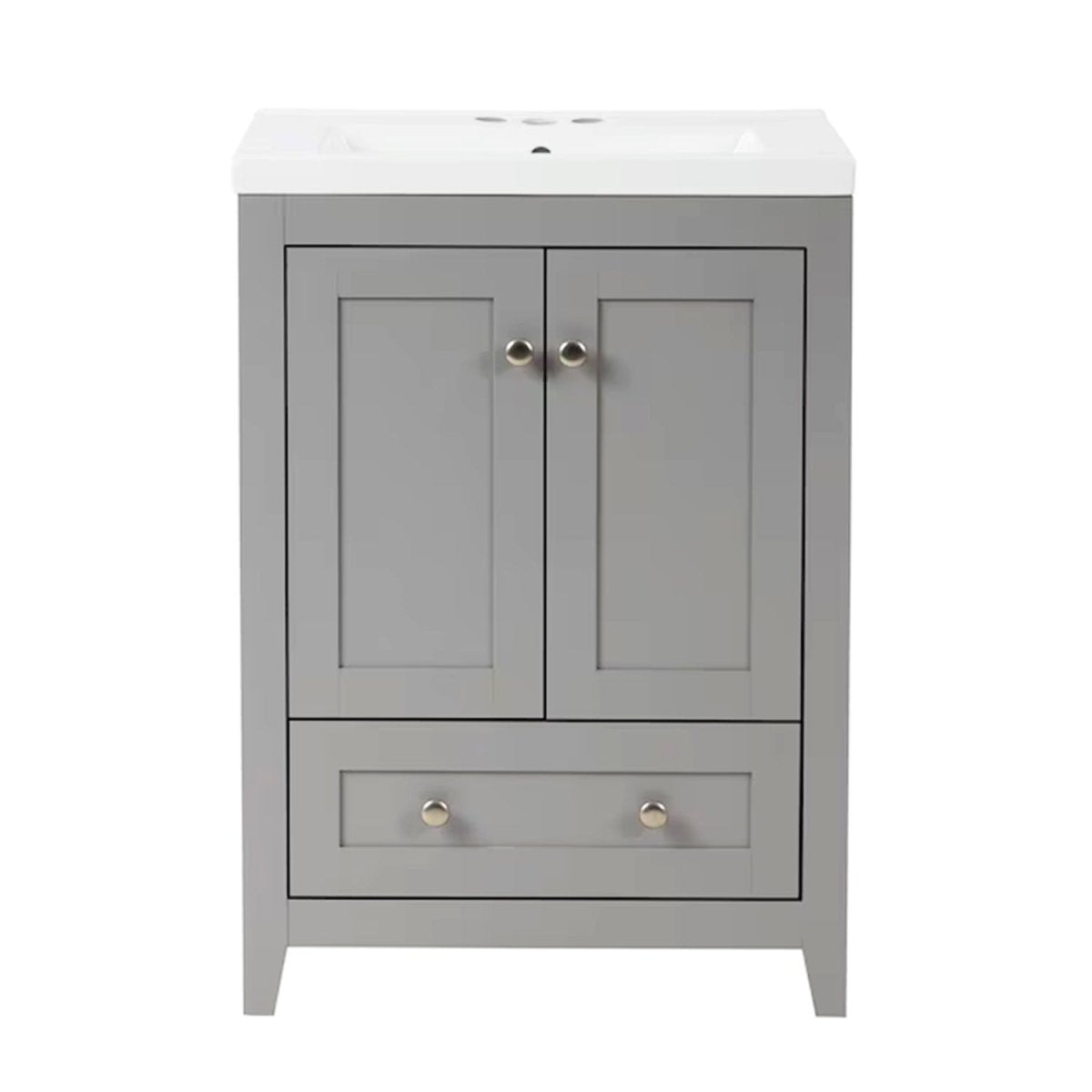 Adak 24 In. Gray Freestanding Bathroom Vanity with Porcelain Sink Top - BUILDMYPLACE