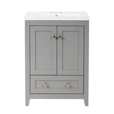 Adak 24 In. Gray Freestanding Bathroom Vanity with Porcelain Sink Top - BUILDMYPLACE