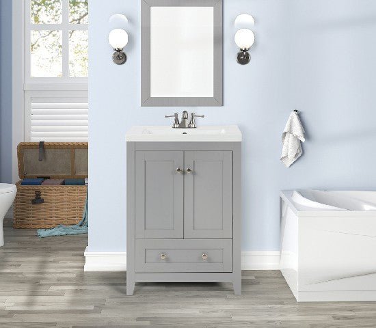 Adak 24 In. Gray Freestanding Bathroom Vanity with Porcelain Sink Top - BUILDMYPLACE