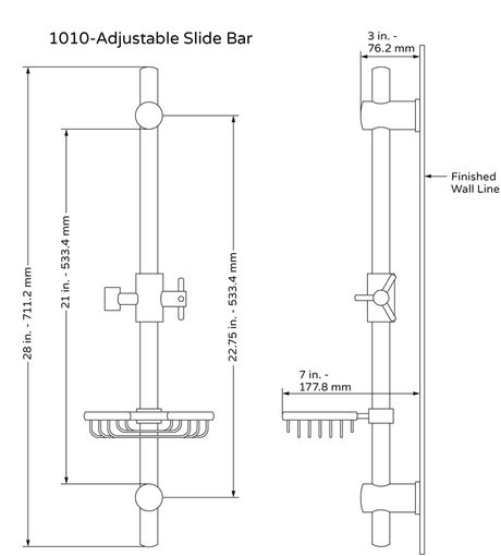 Adjustable Slide Bar Shower Panel Accessory - 28 X 6 X 7 - Brushed Nickel - BUILDMYPLACE