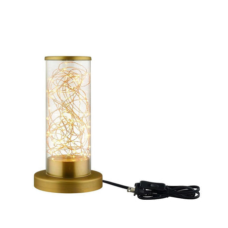 Adore Cylindrical - Shaped Clear Glass And Brass Table Lamp - BUILDMYPLACE