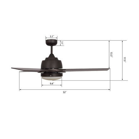 Aeryn 52" In. Oil Rubbed Bronze/Walnut 3 Blade Smart Ceiling Fan with LED Light Kit Works with Wall Switch - BUILDMYPLACE