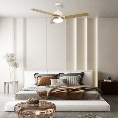 AERYN 52 inch 3 - Blade Best Smart Ceiling Fan with Wall Switch - White/Champagne - LEDMyPlace