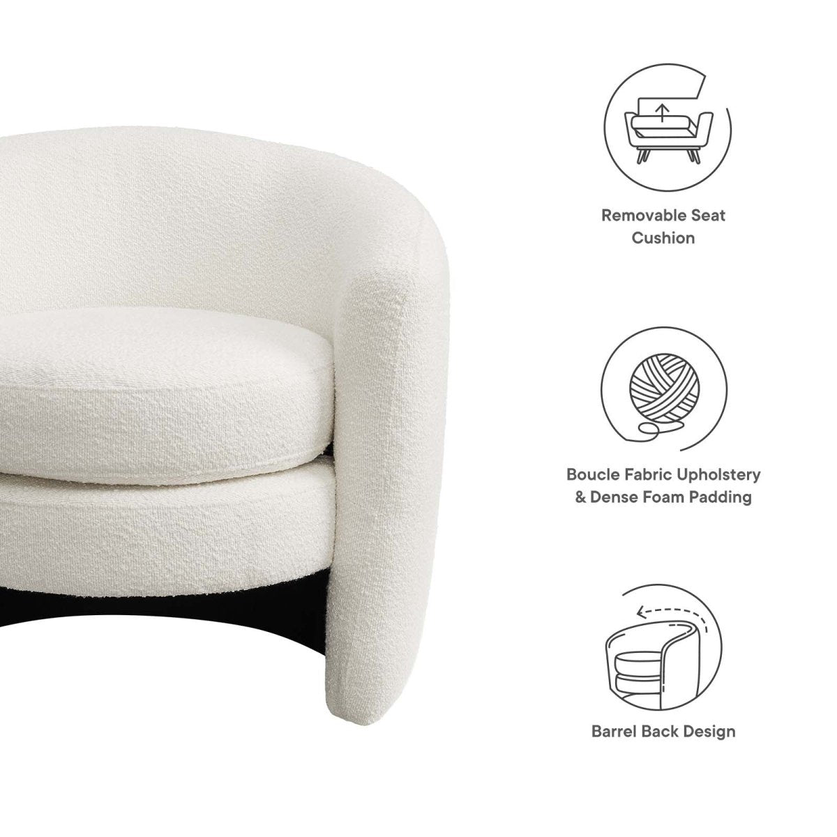Affinity Upholstered Boucle Fabric Curved Back Armchair - BUILDMYPLACE