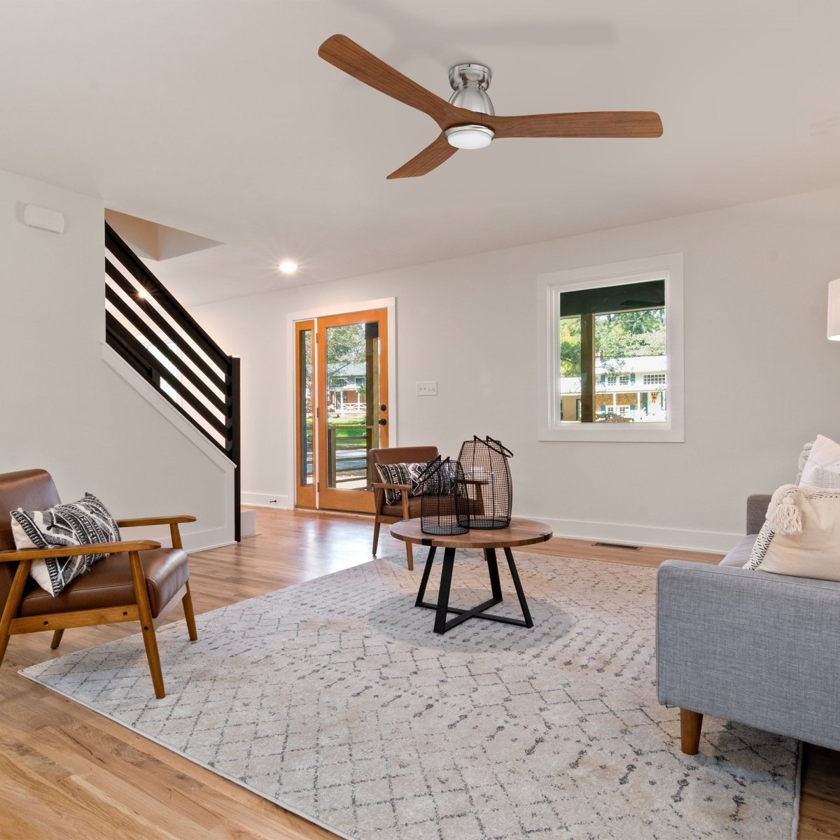 AKRON 52 inch 3 - Blade Flush Mount Smart Ceiling Fan with LED Light & Remote - LEDMyPlace