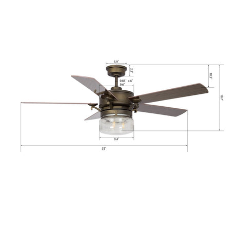 Alexandria 52" In. Oil Rubbed Bronze/Brown Wood 5 Blade Smart Ceiling Fan with LED Light Kit Works with Wall control, Wi - Fi apps and Voice control via Google Assistant/Alexa/Siri - BUILDMYPLACE