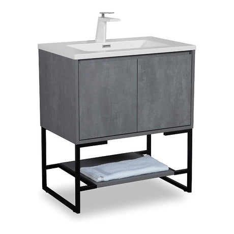 Allen Freestanding Bathroom Vanity With Sink, 2 Doors & Open Shelf Storage - BUILDMYPLACE