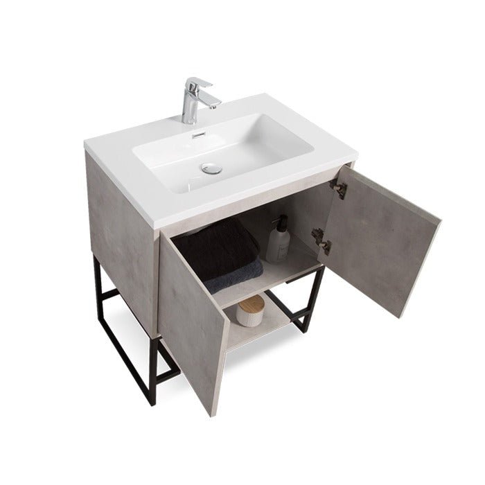 Allen Freestanding Bathroom Vanity With Sink, 2 Doors & Open Shelf Storage - BUILDMYPLACE