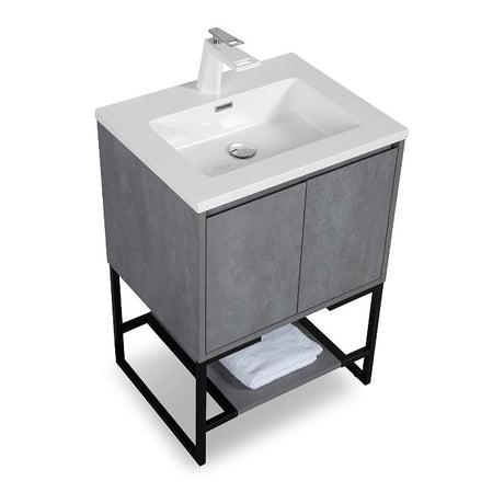 Allen Freestanding Bathroom Vanity With Sink, 2 Doors & Open Shelf Storage - BUILDMYPLACE