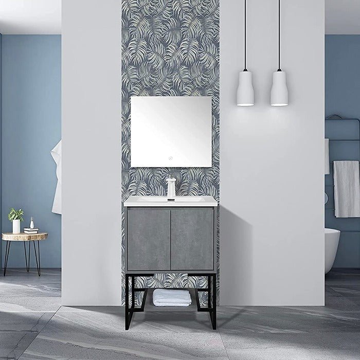 Allen Freestanding Bathroom Vanity With Sink, 2 Doors & Open Shelf Storage - BUILDMYPLACE