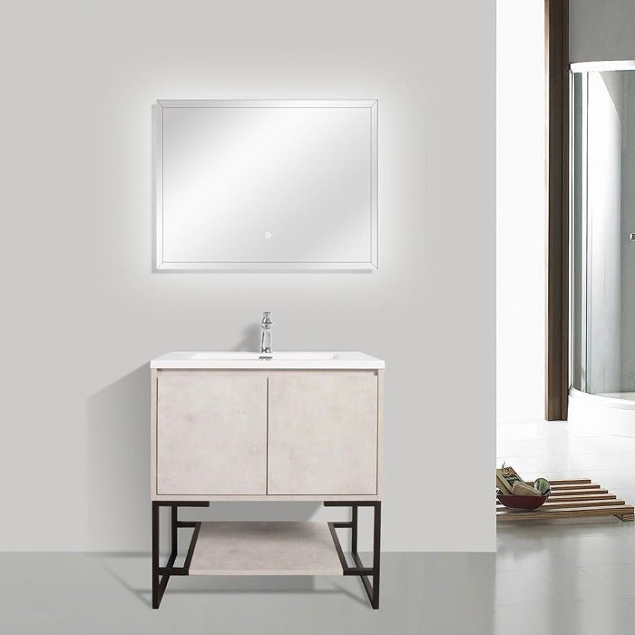 Allen Freestanding Bathroom Vanity With Sink, 2 Doors & Open Shelf Storage - BUILDMYPLACE