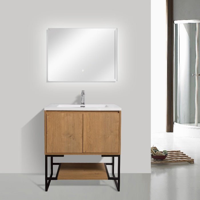 Allen Freestanding Bathroom Vanity With Sink, 2 Doors & Open Shelf Storage - BUILDMYPLACE