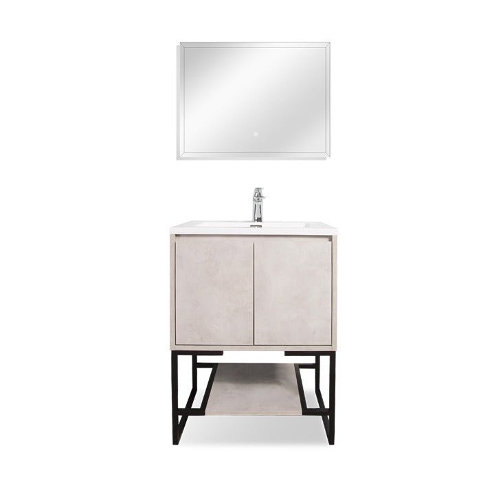 Allen Freestanding Bathroom Vanity With Sink, 2 Doors & Open Shelf Storage - BUILDMYPLACE