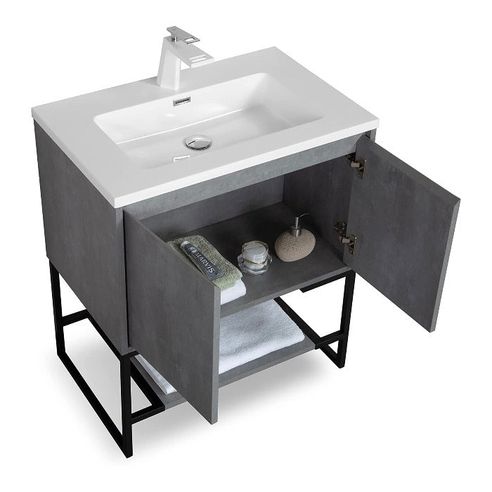 Allen Freestanding Bathroom Vanity With Sink, 2 Doors & Open Shelf Storage - BUILDMYPLACE