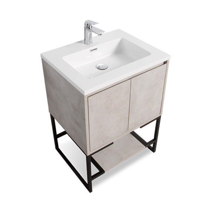 Allen Freestanding Bathroom Vanity With Sink, 2 Doors & Open Shelf Storage - BUILDMYPLACE