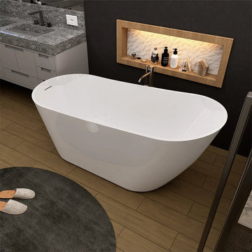 Allure 67 in. Acrylic Freestanding Soaking Bathtub in Glossy White with Chrome-Plated Drain Cover & Pop Up-Overflow Hole