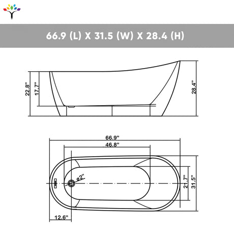 Allure 67 In. Freestanding Soaking Acrylic Bathtub in Glossy Black with Matt Black Plated - Left Drain - BUILDMYPLACE