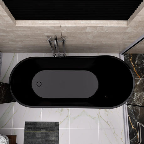 Allure 67 In. Freestanding Soaking Acrylic Bathtub in Glossy Black with Matt Black Plated - Left Drain - BUILDMYPLACE