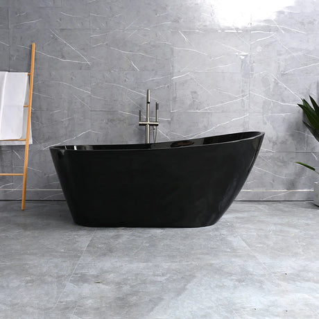 Allure 67 In. Freestanding Soaking Acrylic Bathtub in Glossy Black with Matt Black Plated - Left Drain - BUILDMYPLACE