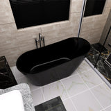 Allure 67 In. Freestanding Soaking Acrylic Bathtub in Glossy Black with Matt Black Plated - Left Drain - BUILDMYPLACE