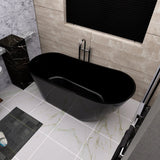 Allure 67 In. Freestanding Soaking Acrylic Bathtub in Glossy Black with Matt Black Plated - Left Drain - BUILDMYPLACE