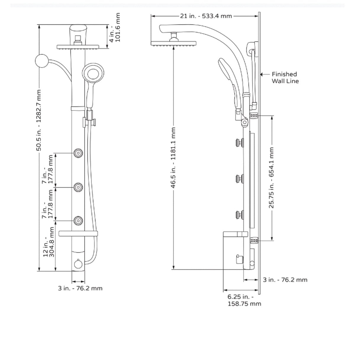 Aluminum Shower System Bonzai W/ 8"Rain Showerhead - Surface Mounted - Multi Function Handshower - BUILDMYPLACE