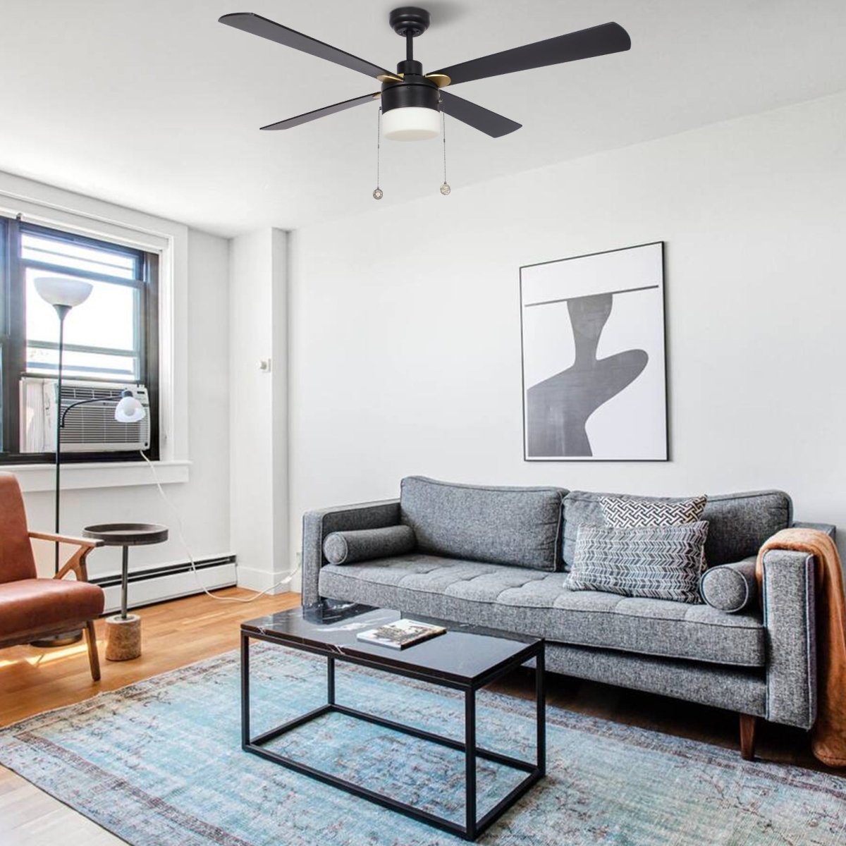 AMALFI 52 inch 4 - Blade Ceiling Fan with LED Light & Pull Chain - LEDMyPlace