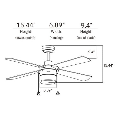 AMALFI 52 inch 4 - Blade Ceiling Fan with LED Light & Pull Chain - LEDMyPlace