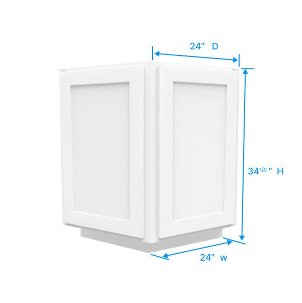 Angle Base Cabinet - 24W x 34 - 1/2H x 24D - 2D - Aria White Shaker - BUILDMYPLACE