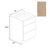 Anniversary Oak Textured - 3 Drawer Base Cabinet - 12"W x 34.5"H x 24"D - Pre Assembled - Frameless Cabinet - BUILDMYPLACE