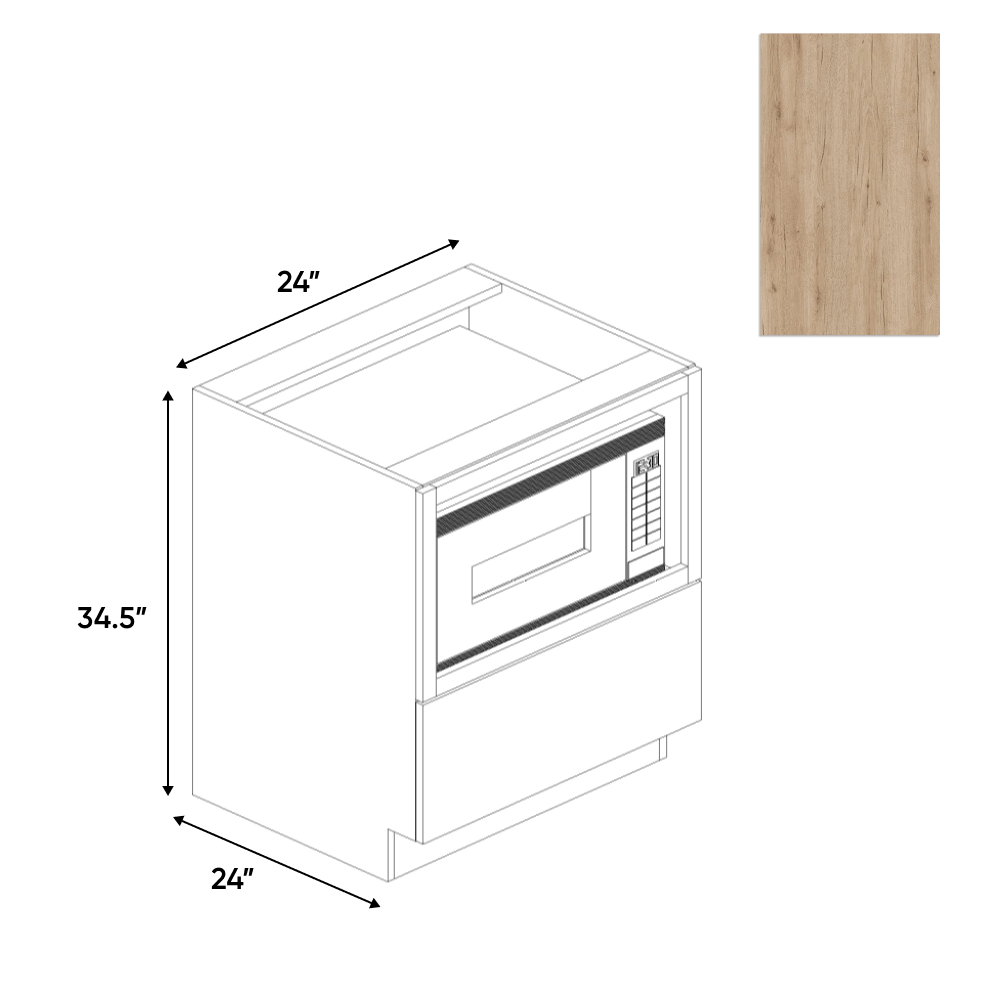 Anniversary Oak Textured - Base Microwave Cabinet - 24"W x 34.5"H x 24"D - Pre Assembled - Frameless Cabinet - BUILDMYPLACE