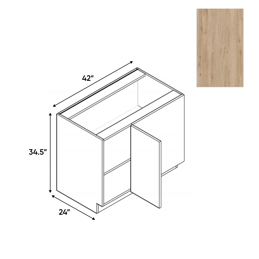 Anniversary Oak Textured - Blind Corner Base Cabinet - 42"W x 34.5"H x 24"D - Pre Assembled - Frameless Cabinet - BUILDMYPLACE