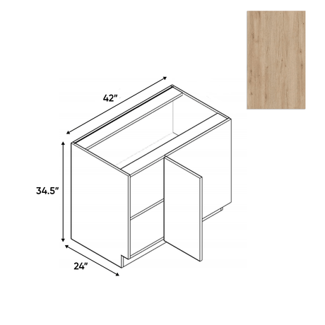 Anniversary Oak Textured - Blind Corner Base Cabinet - 42"W x 34.5"H x 24"D - Pre Assembled - Frameless Cabinet - BUILDMYPLACE